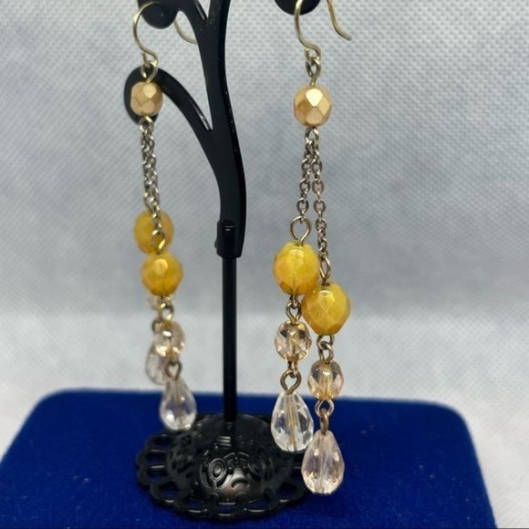 unknown Jewelry - Dangle beaded earrings , double strand  gold and clear beads